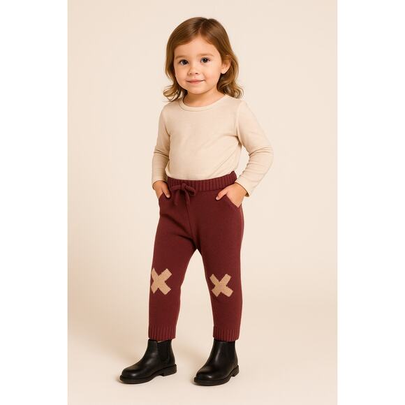 Minimalist Cozy Knit Toddler Pants Maroon X-Knee Tinycottons 2Y - Picture 1 of 5